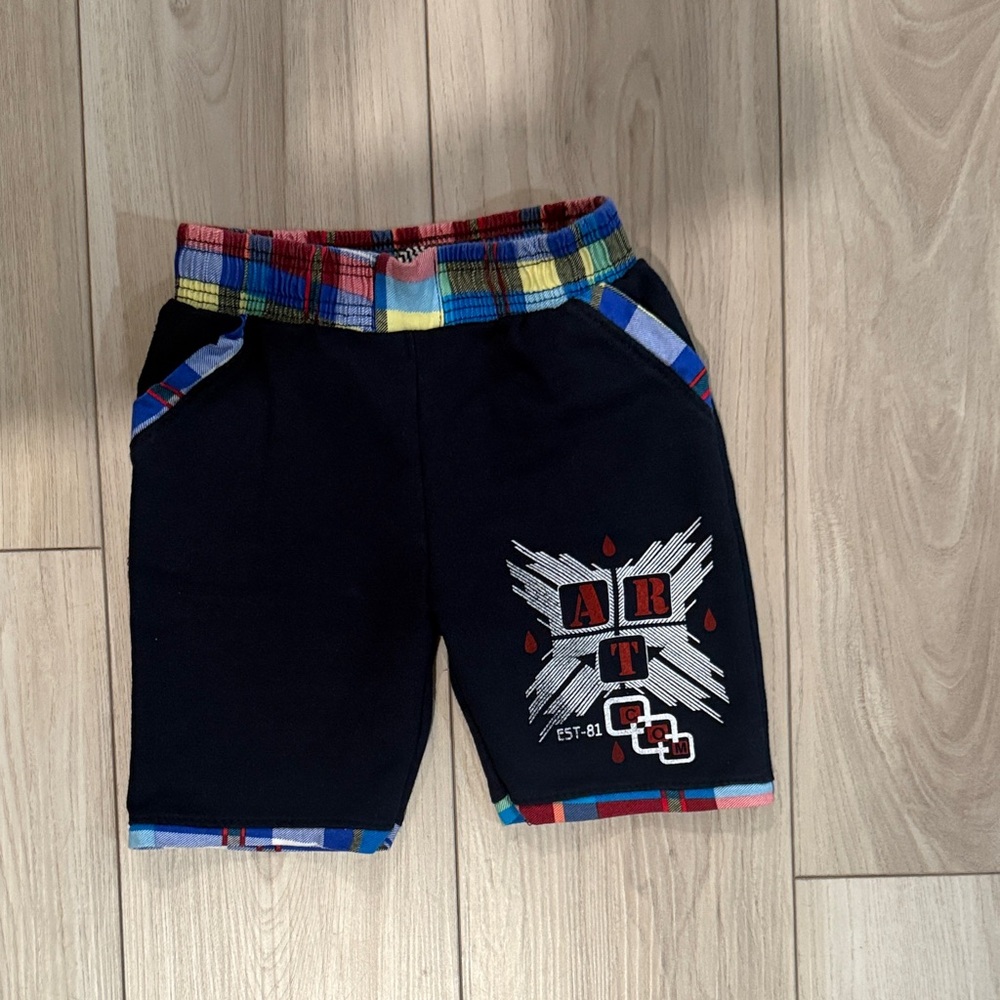 Kids Black Shorts with Colorful Waistband